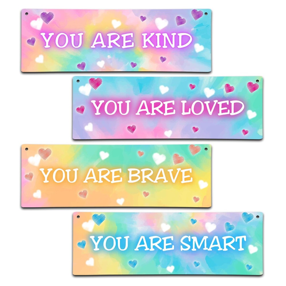 4 Pieces Tie Dye Decor Kids Room Wall Decor Wooden Sign - Motivational Wall Art For Kids Room Nursery Playroom Classroom - You Are Loved You Are Brave You Are Kind You Are Smart(Sign-04)