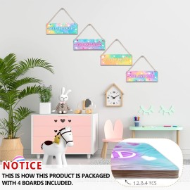 4 Pieces Tie Dye Decor Kids Room Wall Decor Wooden Sign - Motivational Wall Art For Kids Room Nursery Playroom Classroom - You Are Loved You Are Brave You Are Kind You Are Smart(Sign-04)