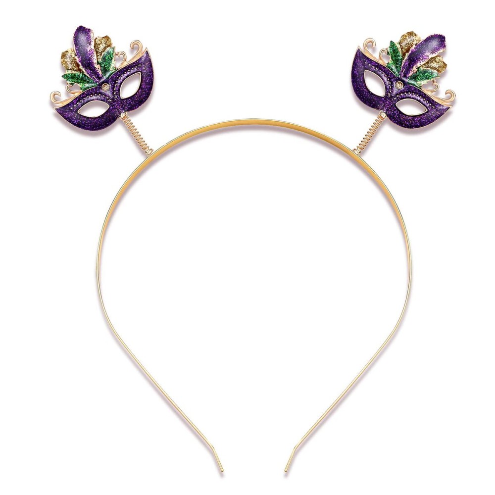 NVENF Mardi Gras Headband Rhinestone Fleur De Lis Hairband Carnival Letter Mask Hair Hoop Costume Party Hair Accessory (Mardi Gras 2)