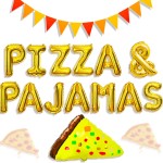 LaVenty Pizza & Pajamas Balloons Slumber Party Decoration Girls Night Decoration Pizza Balloons Birthday Decoration