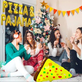LaVenty Pizza & Pajamas Balloons Slumber Party Decoration Girls Night Decoration Pizza Balloons Birthday Decoration