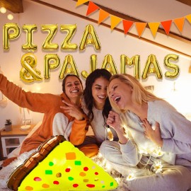 LaVenty Pizza & Pajamas Balloons Slumber Party Decoration Girls Night Decoration Pizza Balloons Birthday Decoration