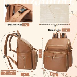 Omanmoli Diaper Bag Backpack Large Baby Diaper Bag Leather with 17 Diaper Bag Organizing Pouches,Changing Pad,Stroller Straps,4 Insulated Pockets,Brown