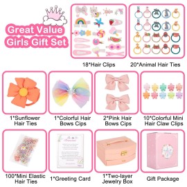 ONECOCOA Hair Accessories Set for Girls: Jewelry Box, Hair Clips, Barrettes, Ties, Bows - Teen Girl Gift for Ages 4-12 (Pink) ONECOCOA Hair Accessories Set for Girls: Jewelry Box, Hair Clips, Barrettes, Ties, Bows - Teen Girl Gift for Ages 4-12 (Pink)