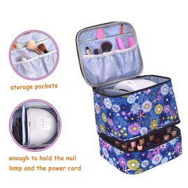ZFZGFRCS Upgraded Nail Polish Organizer Case - Holds 30 Bottles and 1 Nail Light, Double-layer Nail Bag Organizer Case Nail Polish Storage Bag with Handles (Style B-Flower)