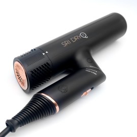 Skin Research Institute DryQ Smart Hair Dryer - Super Lightweight, Foldable - Powerful, Quiet Motor - Infrared and Ionic Technology - 3 Magnetic Attachments - Heat Control with Locking Switch