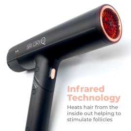 Skin Research Institute DryQ Smart Hair Dryer - Super Lightweight, Foldable - Powerful, Quiet Motor - Infrared and Ionic Technology - 3 Magnetic Attachments - Heat Control with Locking Switch