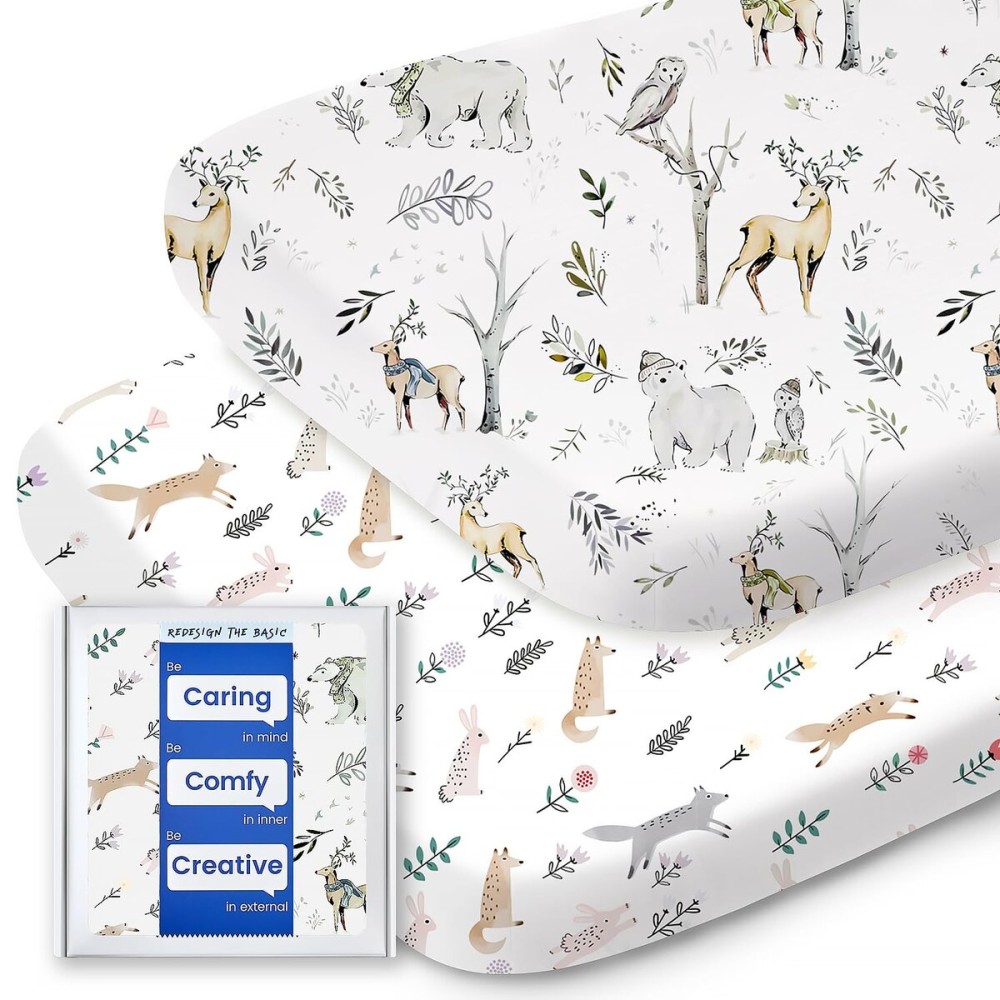 Bassinet Sheets for Baby Boy Girl, TotBasic Buttery Soft Universal Bassinet Fitted Sheet, Compatible with Halo, Mika Micky, Baby Delight, Dream On Me, Maxi COSI and More Bassinet Mattress(Woodland)