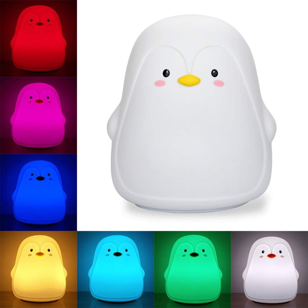 Penguin Night Light, USB Rechargeable Silicone LED Night Light for Kids, Multicolor Cute Nursery Night Lights with Warm White and 7-Color Breathing Mode,Christmas Gift for Kids Baby Children Bedrooms