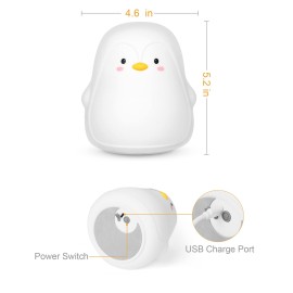 Penguin Night Light, USB Rechargeable Silicone LED Night Light for Kids, Multicolor Cute Nursery Night Lights with Warm White and 7-Color Breathing Mode,Christmas Gift for Kids Baby Children Bedrooms