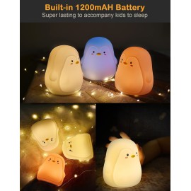 Penguin Night Light, USB Rechargeable Silicone LED Night Light for Kids, Multicolor Cute Nursery Night Lights with Warm White and 7-Color Breathing Mode,Christmas Gift for Kids Baby Children Bedrooms