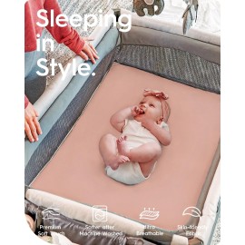 Pack and Play Mattress Sheets, TotBasic Premium Jersey Cotton Mini Crib Sheets Fitted, Ultra Soft Pack N Play Sheet for Girls Boys, Soft and Breathable Portable Crib Sheets for Pack and Play Mattress