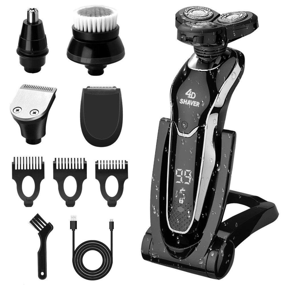 BestMal 5 in 1 Electric Shaver Razor for Men, Wet/Dry Waterproof Rechargeable With Nose Trimmer, Sideburns Hair Trimmer and Face Cleaning Brush