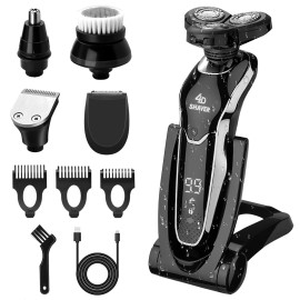 BestMal 5 in 1 Electric Shaver Razor for Men, Wet/Dry Waterproof Rechargeable With Nose Trimmer, Sideburns Hair Trimmer and Face Cleaning Brush