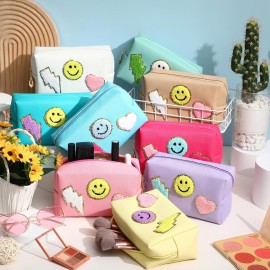 Chunful 9 Pieces Preppy Patch Makeup Bag Chenille Letters Cosmetic PU Leather Portable Waterproof Toiletry Travel Bag for Women End of the Year Teacher Gifts Bulk(Multicolor,Smile, Lightning, Heart) Chunful 9 Pieces Preppy Patch Makeup Bag Chenille Letters Cosmetic PU Leather Portable Waterproof Toiletry Travel Bag for Women End of the Year Teacher Gifts Bulk(Multicolor,Smile, Lightning, Heart)