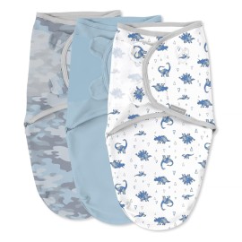 SwaddleMe by Ingenuity Original Swaddle, 100% Cotton, Improves Sleep & Calms Startle Reflex, 0-3 Months, 3-Pack - Dino Mite