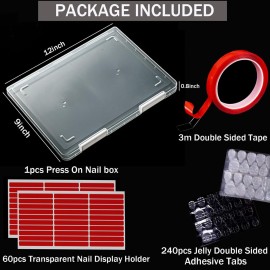 GUXACU Large Compact Transparent Press-On Nail Storage Box (12*9*0.8 inch) - 600 Pieces Capacity - Press-On Nail Organizer & Display Storage Box