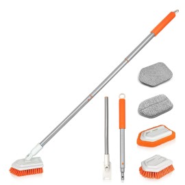 JEHONN 4-in-1 Tile Tub Scrubber with Long Handle, Upgraded Shower Cleaning Brush, 4 Different Function Scrub Brush Attachments Head for Bathroom, Bathtub, Floor, Wall, Baseboard JEHONN 4-in-1 Tile Tub Scrubber with Long Handle, Upgraded Shower Cleaning Brush, 4 Different Function Scrub Brush Attachments Head for Bathroom, Bathtub, Floor, Wall, Baseboard