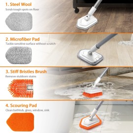 JEHONN 4-in-1 Tile Tub Scrubber with Long Handle, Upgraded Shower Cleaning Brush, 4 Different Function Scrub Brush Attachments Head for Bathroom, Bathtub, Floor, Wall, Baseboard JEHONN 4-in-1 Tile Tub Scrubber with Long Handle, Upgraded Shower Cleaning Brush, 4 Different Function Scrub Brush Attachments Head for Bathroom, Bathtub, Floor, Wall, Baseboard