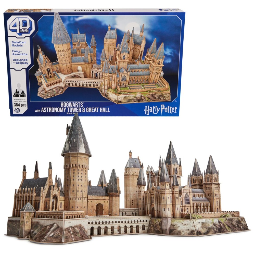 4D Build, Harry Potter Deluxe Hogwarts Castle with Astronomy Tower & Great Hall Over 2ft. Wide Model Kit 384 Pcs | 3D Puzzles for Adults & Teens 12+