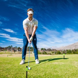 2 Pieces Golf Putting Aid With Pegs - Training String Guide for Alignment and Practice - Indoor Trainer Line, Green