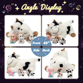 Hopearl LED Musical Stuffed Cow Lighting Up Singing Plush Toy Playset Mommy Cow with 3 Baby Dairy Cows in her Tummy Adjustable Volume Lullaby Animated Soothe for Mom Kids, 15\'\'