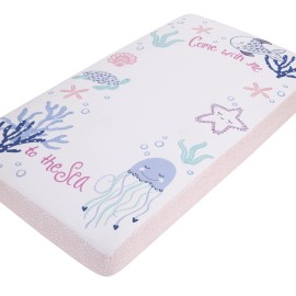 NoJo Mermaid Lagoon Pink, Blue, and White Come with me to The Sea 100% Cotton Photo Op Fitted Crib Sheet
