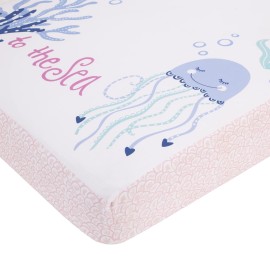 NoJo Mermaid Lagoon Pink, Blue, and White Come with me to The Sea 100% Cotton Photo Op Fitted Crib Sheet