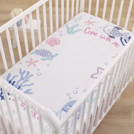 NoJo Mermaid Lagoon Pink, Blue, and White Come with me to The Sea 100% Cotton Photo Op Fitted Crib Sheet