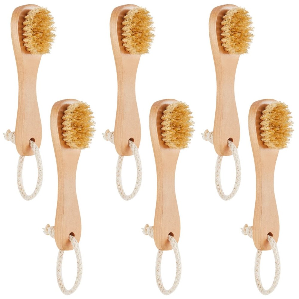 6 Pcs Natural Bristles Wooden Face Cleaning Brush Face Exfoliator Brush Dry Brush for Face Care Face Scrubber Exfoliator Wood Handle Facial Cleanser Face Exfoliator Tool to Unclog Pore
