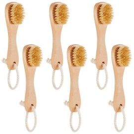 6 Pcs Natural Bristles Wooden Face Cleaning Brush Face Exfoliator Brush Dry Brush for Face Care Face Scrubber Exfoliator Wood Handle Facial Cleanser Face Exfoliator Tool to Unclog Pore