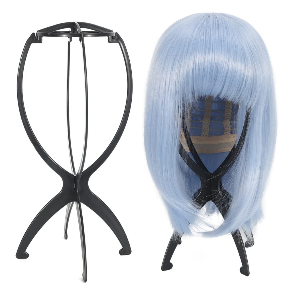 MISSUHUI Wig Stand Wig Holder, Portable Wig Head Stand, Collapsible Wig Holder for Multiple Wigs, Display Travel Wig Stand Tool (2Pcs Black)