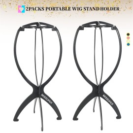 MISSUHUI Wig Stand Wig Holder, Portable Wig Head Stand, Collapsible Wig Holder for Multiple Wigs, Display Travel Wig Stand Tool (2Pcs Black)