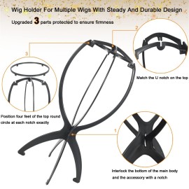 MISSUHUI Wig Stand Wig Holder, Portable Wig Head Stand, Collapsible Wig Holder for Multiple Wigs, Display Travel Wig Stand Tool (2Pcs Black)