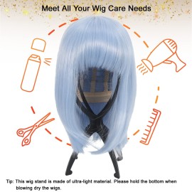 MISSUHUI Wig Stand Wig Holder, Portable Wig Head Stand, Collapsible Wig Holder for Multiple Wigs, Display Travel Wig Stand Tool (2Pcs Black)