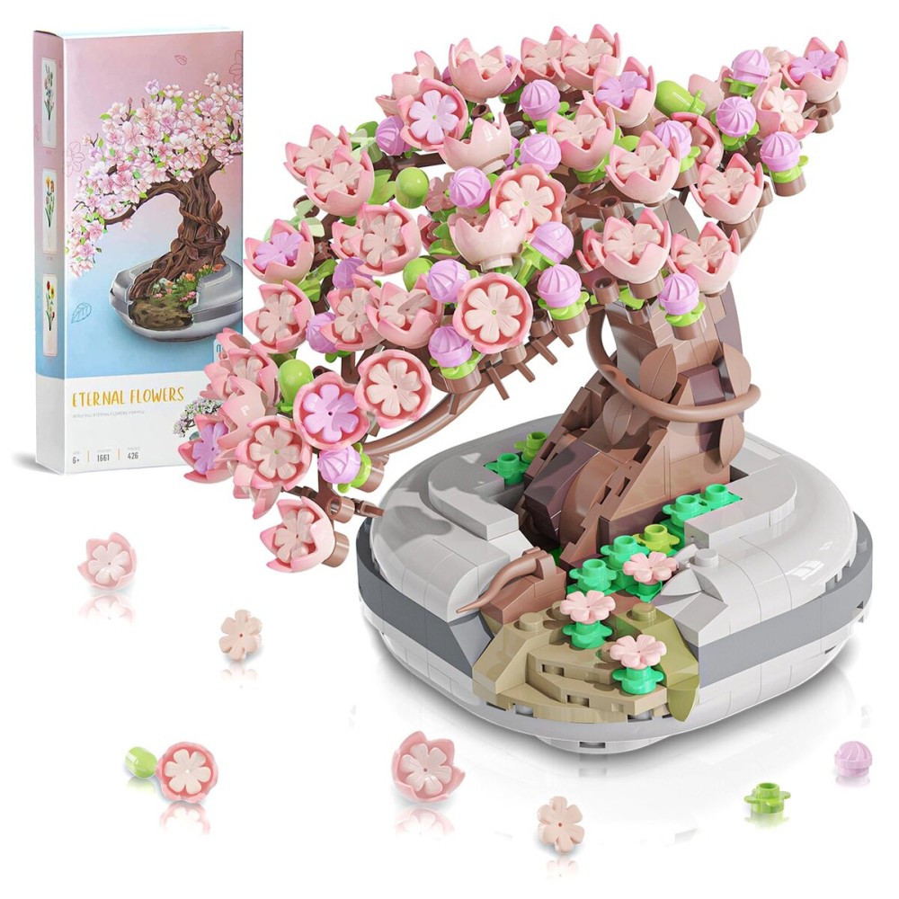 EasyAgo Mini Bricks Cherry Blossom Tree Building Set - Sakura Bonsai DIY Toy, Birthday Gift for Kids 6+ Years Old
