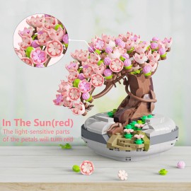 EasyAgo Mini Bricks Cherry Blossom Tree Building Set - Sakura Bonsai DIY Toy, Birthday Gift for Kids 6+ Years Old