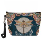 Howilath Boho Dragonfly Flowers Print Women Makeup Bags Zipper Cosmetic Pouch Organizer Travel Toiletry Purse for Women Girls