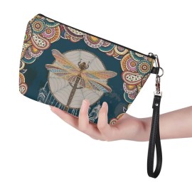 Howilath Boho Dragonfly Flowers Print Women Makeup Bags Zipper Cosmetic Pouch Organizer Travel Toiletry Purse for Women Girls