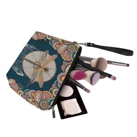 Howilath Boho Dragonfly Flowers Print Women Makeup Bags Zipper Cosmetic Pouch Organizer Travel Toiletry Purse for Women Girls