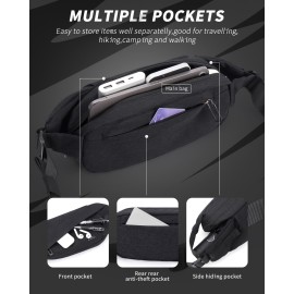 Fanny Pack for Mens Crossbody Bag, Sling Bag for Women Anti Theft Waist Packs with Adjustable Strap Casual Daypack for Running Sports Hiking Cycling Travel Walking - Black