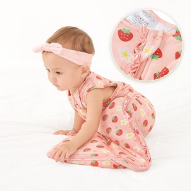 LITTLE JAMJAMS Newborn Baby 1 TOG Sleeveless Breathable Lightweight 2-Way Ruffled Zippered Sleep Bag Viscose from Bamboo Sleep Sack for Boys & Girls - Strawberry Sweetie Pink 6-18M