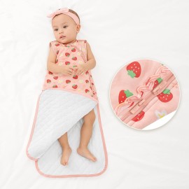 LITTLE JAMJAMS Newborn Baby 1 TOG Sleeveless Breathable Lightweight 2-Way Ruffled Zippered Sleep Bag Viscose from Bamboo Sleep Sack for Boys & Girls - Strawberry Sweetie Pink 6-18M