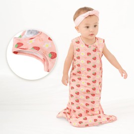 LITTLE JAMJAMS Newborn Baby 1 TOG Sleeveless Breathable Lightweight 2-Way Ruffled Zippered Sleep Bag Viscose from Bamboo Sleep Sack for Boys & Girls - Strawberry Sweetie Pink 6-18M