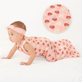 LITTLE JAMJAMS Newborn Baby 1 TOG Sleeveless Breathable Lightweight 2-Way Ruffled Zippered Sleep Bag Viscose from Bamboo Sleep Sack for Boys & Girls - Strawberry Sweetie Pink 6-18M