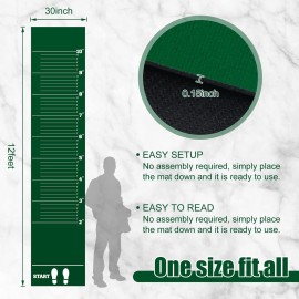 Woanger 12 x 2.5 Ft Long Jump Mat Green Sports Broad Jump Measurement Mat Hash Marks Carpeted Non Slip for Gym School Home Flooring Exercise Workout Training