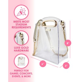 Packed Party Clear Stadium Crossbody Bag; Women Fashion Clear Purse or Handbag; Trendy Look for Ladies at Work, Travel, and Game Day
