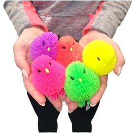 6 Pack - Neon Color Chick Puffers (3) Chicken Stress Relief Fun Soft Toys for Party Favors. Great for Soothing ADHD, Stress, Autism and More. (6)