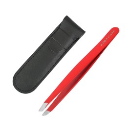Zawa Care Tweezers for Women Stainless Steel Slant Precision Tweezer - Eyebrow Tweezers for Women and Men with Travel Case (Bold Red)