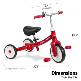 Toddler Bike, Kids Bike, Tricycle Toddler Toys for Ages 2-4, Baby Toy, Radio Flyer Triple Play Trike, for Ages 1-3 Years, Red